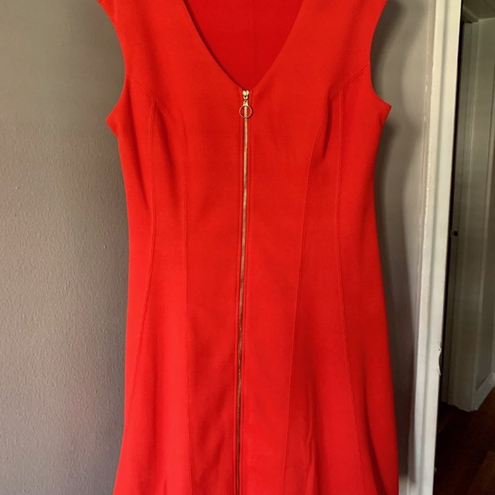 INC Dress. Zips up the front. Gold zipper detail